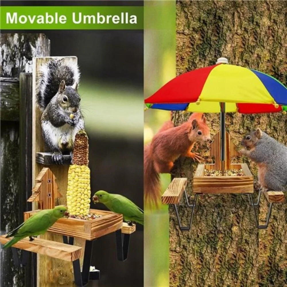 Squirrel Feeder, Squirrel Picnic Table Feeder for Outside with Umbrella Benches